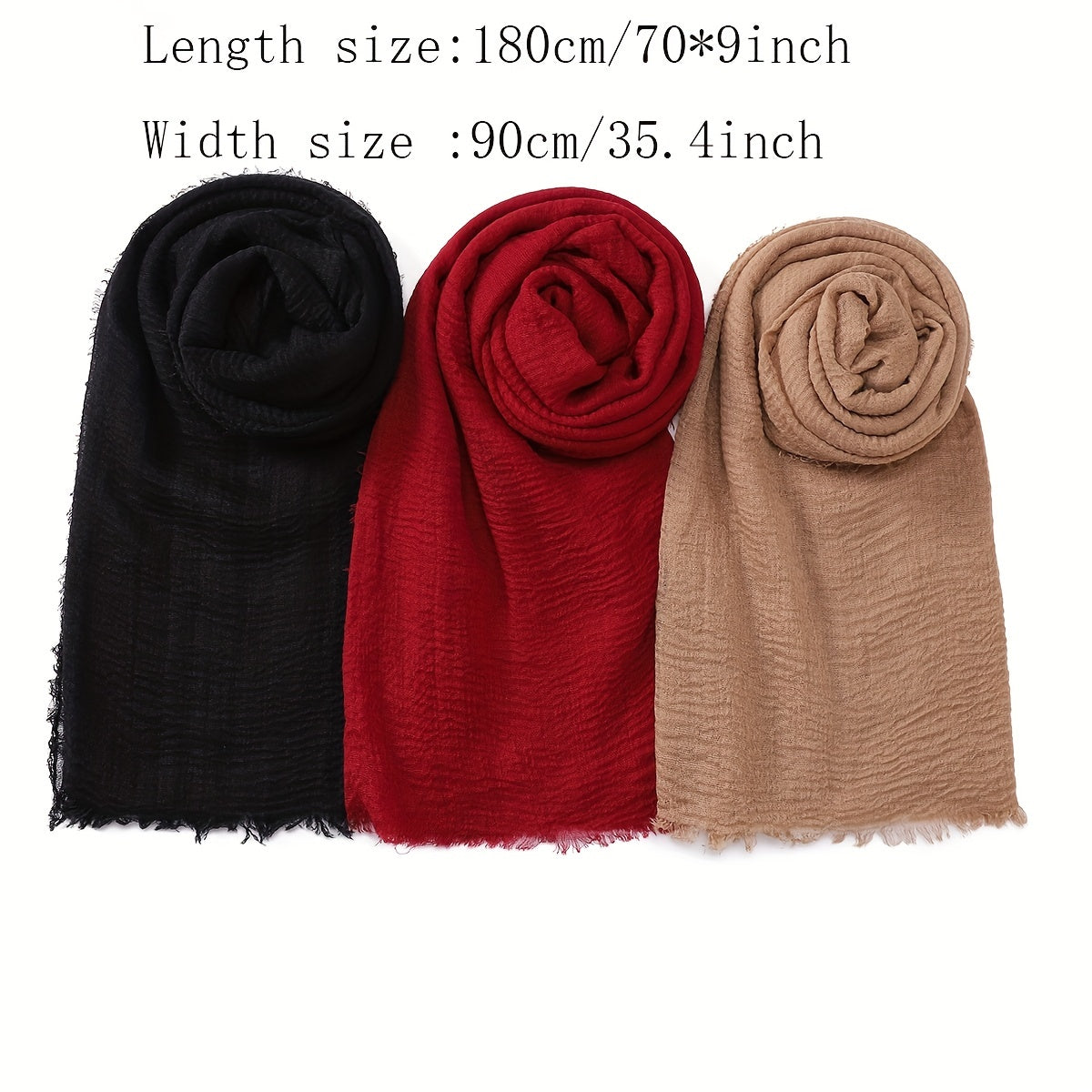 3pcs/Lot Solid Color Bubble Pleated Warm Autumn And Winter Scarf Solid Color Muslim Headscarf Hijab Scarf Ramadan