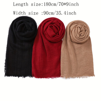 3pcs/Lot Solid Color Bubble Pleated Warm Autumn And Winter Scarf Solid Color Muslim Headscarf Hijab Scarf Ramadan