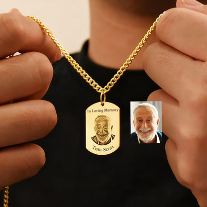 Custom Portrait Name Necklace, Personalized Family Photo Necklace, Stainless Steel Black Printed Plaque Necklace, Photo Dog Tag Necklace, Unique Military Gift, Birthday Anniversary Gift, Father's Day Gift, Men's Fashion Jewelry