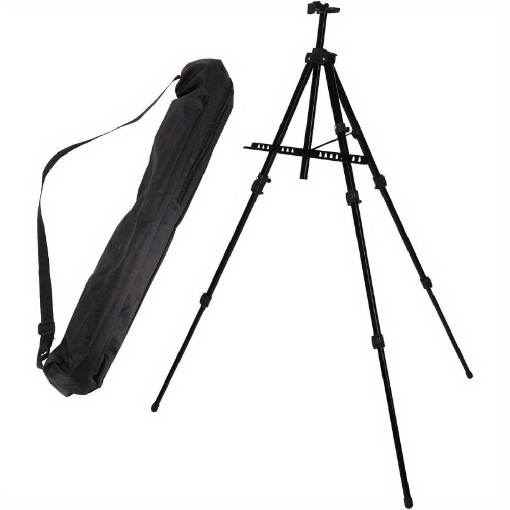Aluminium Easel 52-160 cm Adjustable Field Easel Black Display Studio Easel Tripod Stand + Bag for Canvas Poster Wedding Sketching Painting, Foldable Lightweight Aluminum Alloy Easel Stand For Artwork, Posters, Chalkboards, And Shops