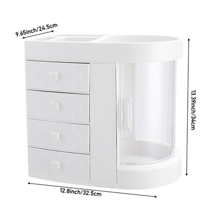Desktop Storage Box, 4 Drawers and 1 Top Platform, Desk Organizer with Drawer, Display Case and Cosmetic Storage Box, Great for Bathroom, Dresser, Countertop Cosmetic Organiser, White