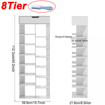 8/9-Tier Heavy-Duty Tall Shoe Rack Cabinet with Drawer, Space-Saving Vertical Shoe Organizer, Narrow Entryway/Bedroom/Office Storage, for Hallway, Closet, Apartment, Bedroom Organization
