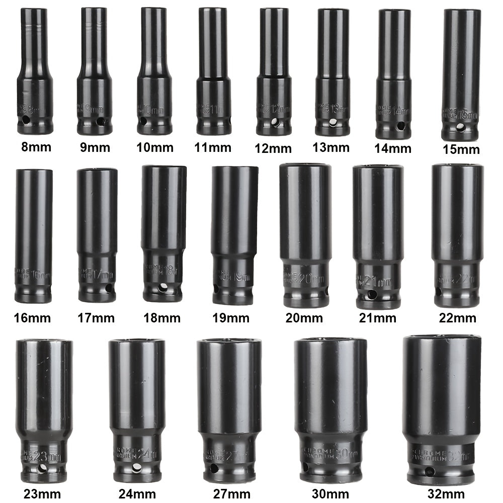 10/20pcs, 1/2in, Deep Impact Socket Set, Portable Electric Wrench Socket Set, 10-24mm Caliber Hex Bit Tool Set, Local Stock Shipping, Deep Metric Socket Set, Long-Reach Wheel Wrench Nuts, Suitable for Industrial Repairs, Home Decoration, Automotive