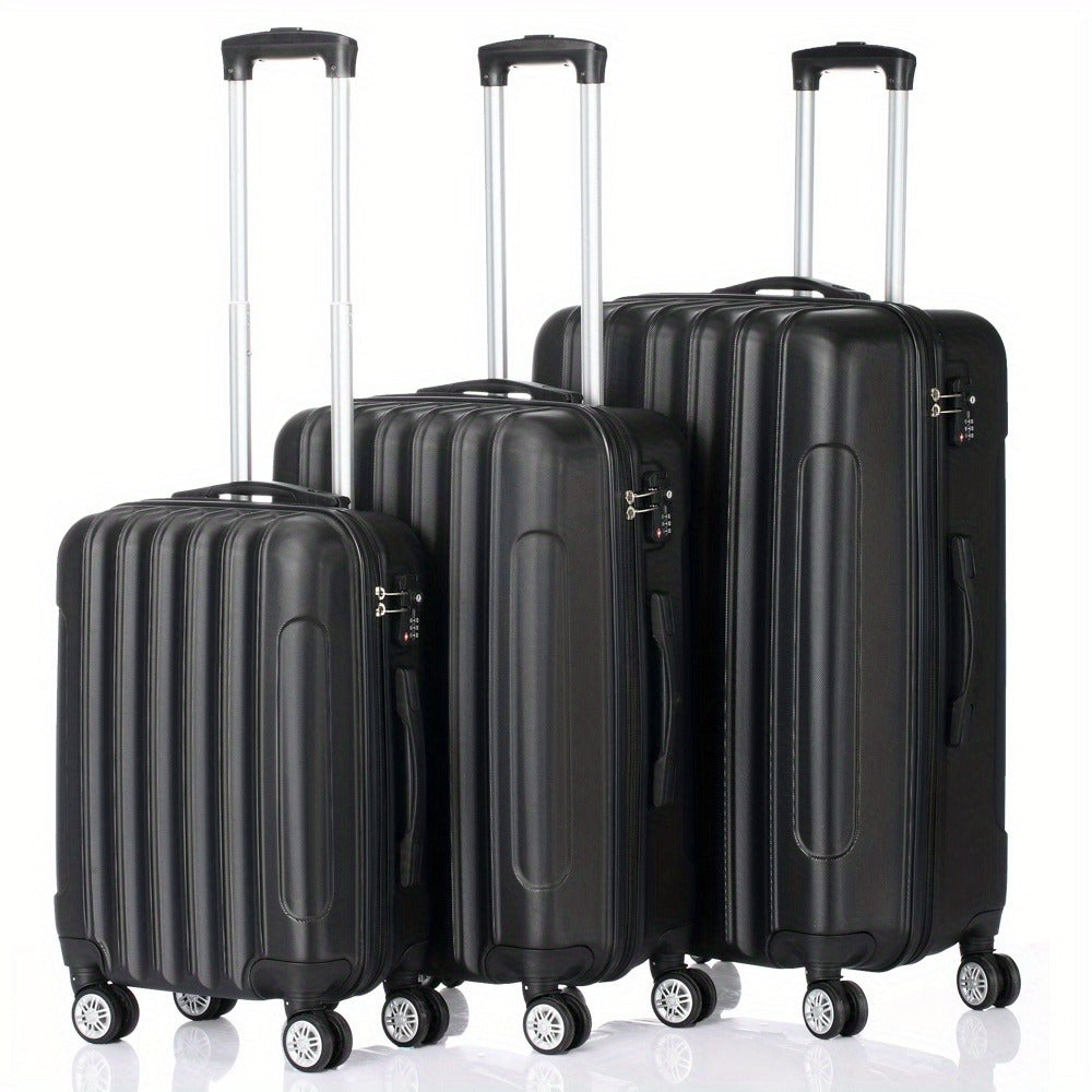 3 Piece ABS Suitcase Set Lightweight Hard Shell Carry-On Hand Luggage Trolley Case 4 Spinner Wheels Travel Set Blue Black Grey Red