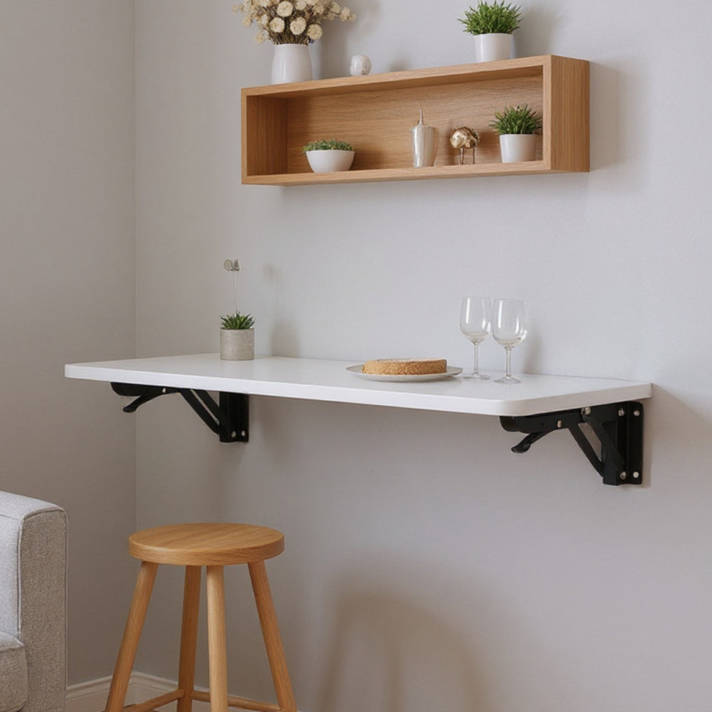 Folding Wall-Mounted Laptop Desk, Space-Saving Study and Reading Table, Metal Iron Frame Design, Durable and Sturdy Wall Desk for Home or Office, Black/White, 52x24cm / 65x24cm / 75x24cm
