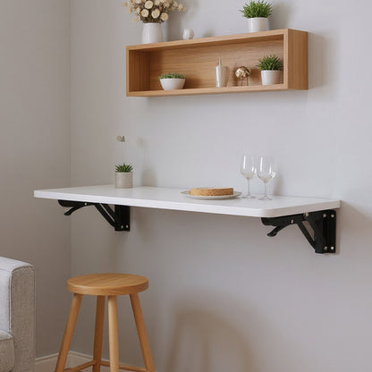 Folding Wall-Mounted Laptop Desk, Space-Saving Study and Reading Table, Metal Iron Frame Design, Durable and Sturdy Wall Desk for Home or Office, Black/White, 52x24cm / 65x24cm / 75x24cm