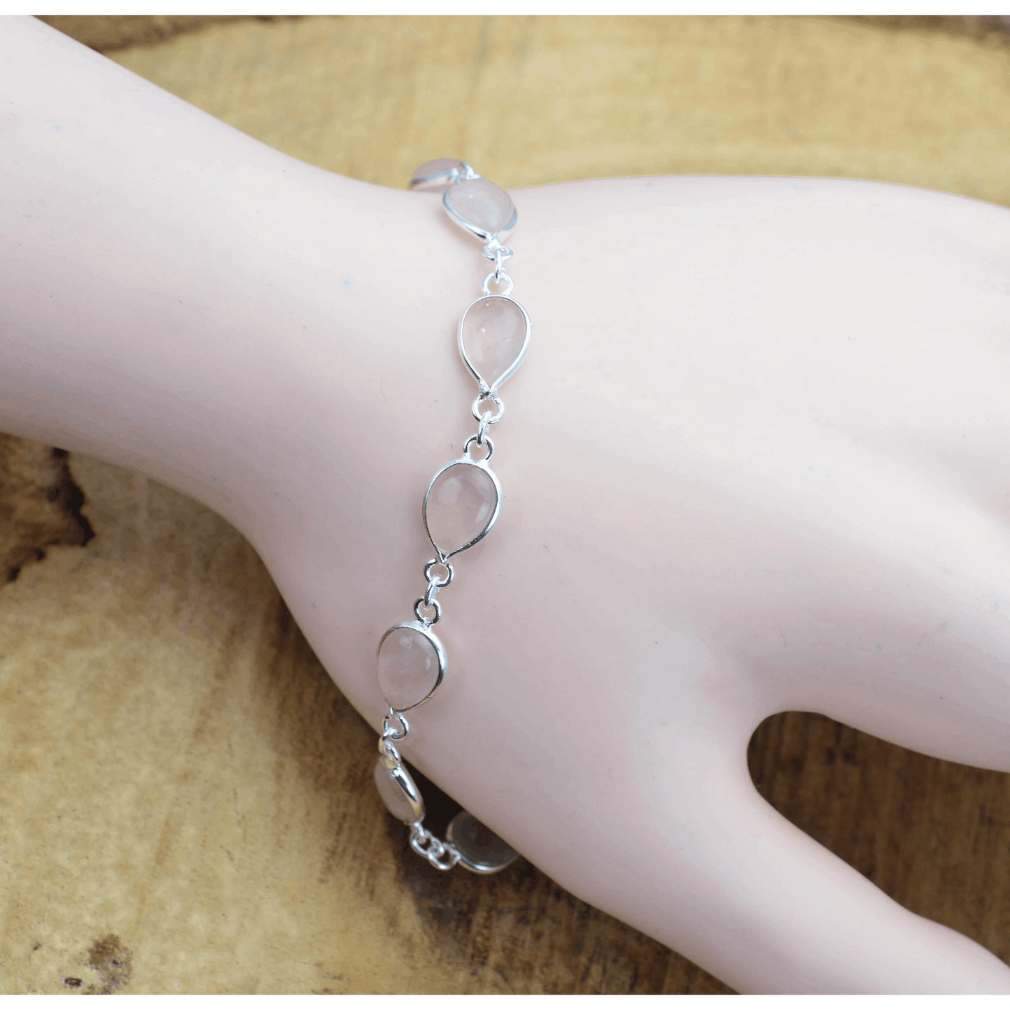 925 Sterling Silver Natural Gemstone Adjustable Bracelet ~ Teardrop Link Bracelet ~ Simple Elegant Jewelry