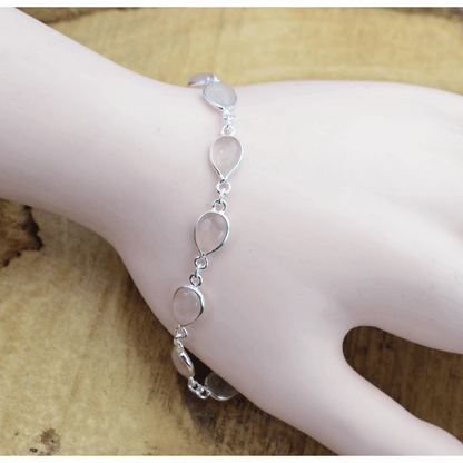 925 Sterling Silver Natural Gemstone Adjustable Bracelet ~ Teardrop Link Bracelet ~ Simple Elegant Jewelry