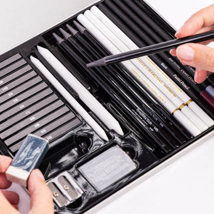 Evelay 28pcs Professional Drawing Pencil Set – Sketching & Art Supplies Kit with Charcoal, Graphite, Pastels, Erasers & Tin Case – Ideal Gift for Beginners & Artists