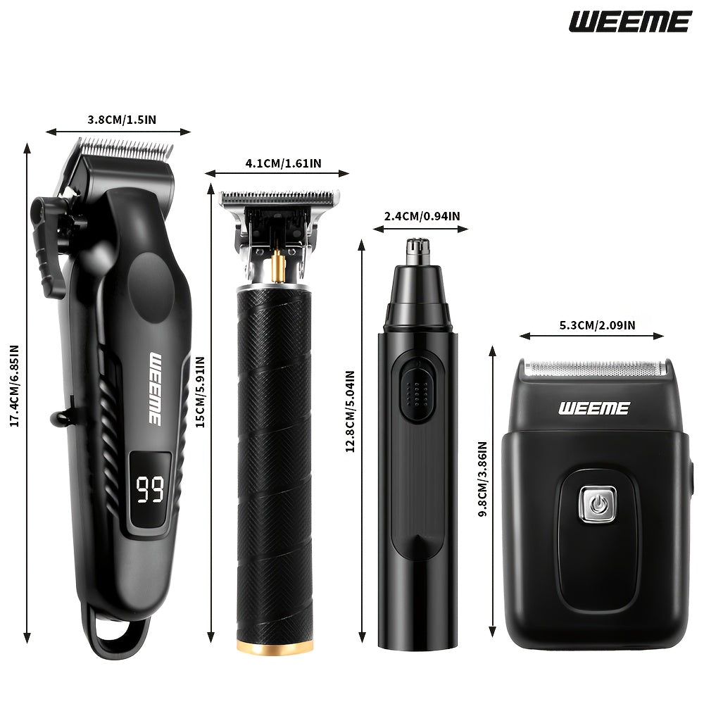 WEEME Hair Clippers 4pcs 3pcs 2pcs Black Golden for Men Professional, Beard Trimmer Kit, Cordless Clippers And Trimmers Set, Electric Razor Shavers And Nose Trimmer, Mens Grooming Kit for Barber, Valentines Day for Him Father'S Day Gift for Men