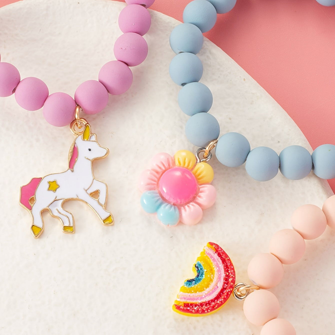 3pcs Cute Minimalist Unicorn Sunflower Rainbow Beaded Bracelets for Girls' Daily Wear