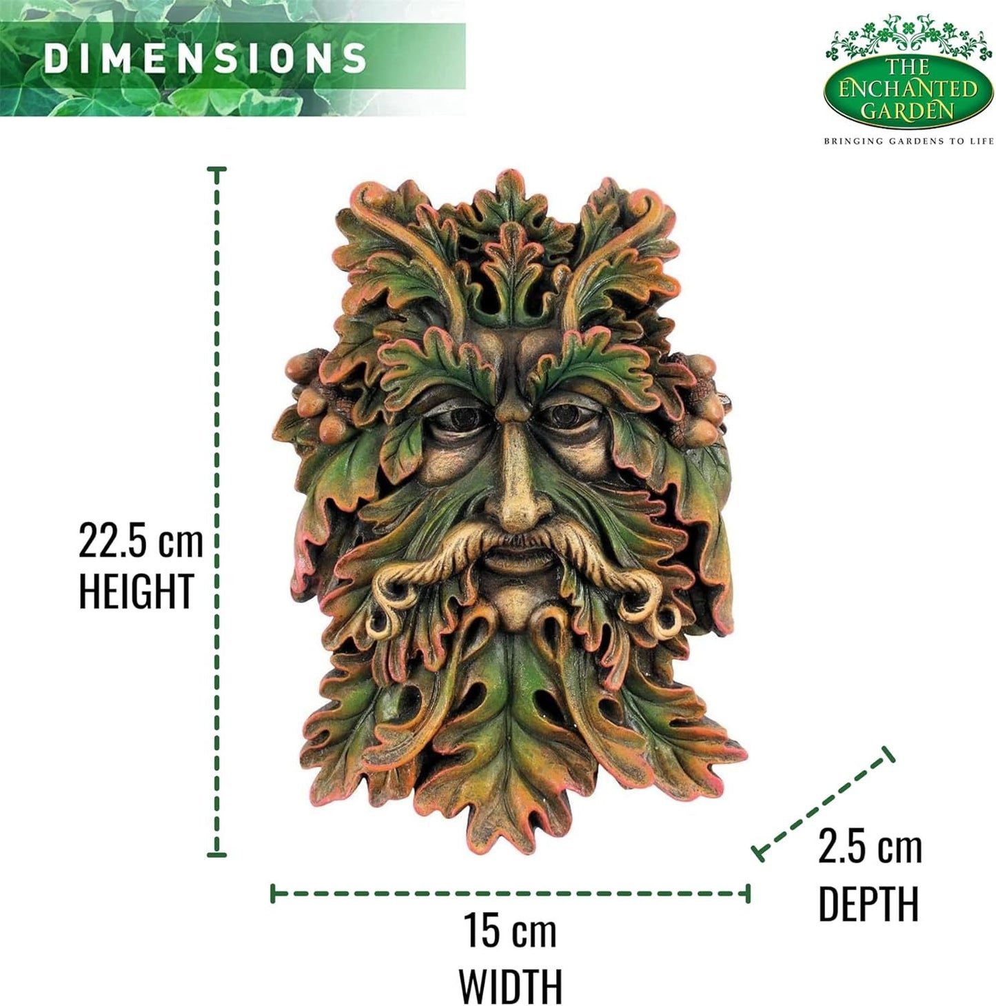 Green Man Wall Plaque 22.5cm – Wildwood Sage Tree Spirit Resin Sculpture for Garden Fence & Home Décor | Celtic Outdoor & Indoor Wall Ornament Gift