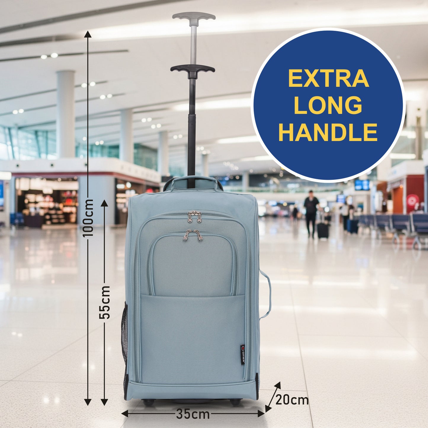 5 Cities 21” / 55cm Lightweight Carry On Travel Cabin Trolley Bag with Wheels, Cabin Approved Hand Luggage, 2 Year Warranty – Black