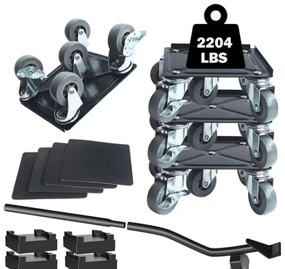 1 Set Five Wheel Load-Bearing Moving Universal Wheel Moving Tools, Universal Wheel with Brake, Equipped with Extended Pry Bar+4 Pads+4 Pads, Suitable for Heavy Objects Such As Beds, Sofas, Refrigerators, Air Conditioners, Washing Machines