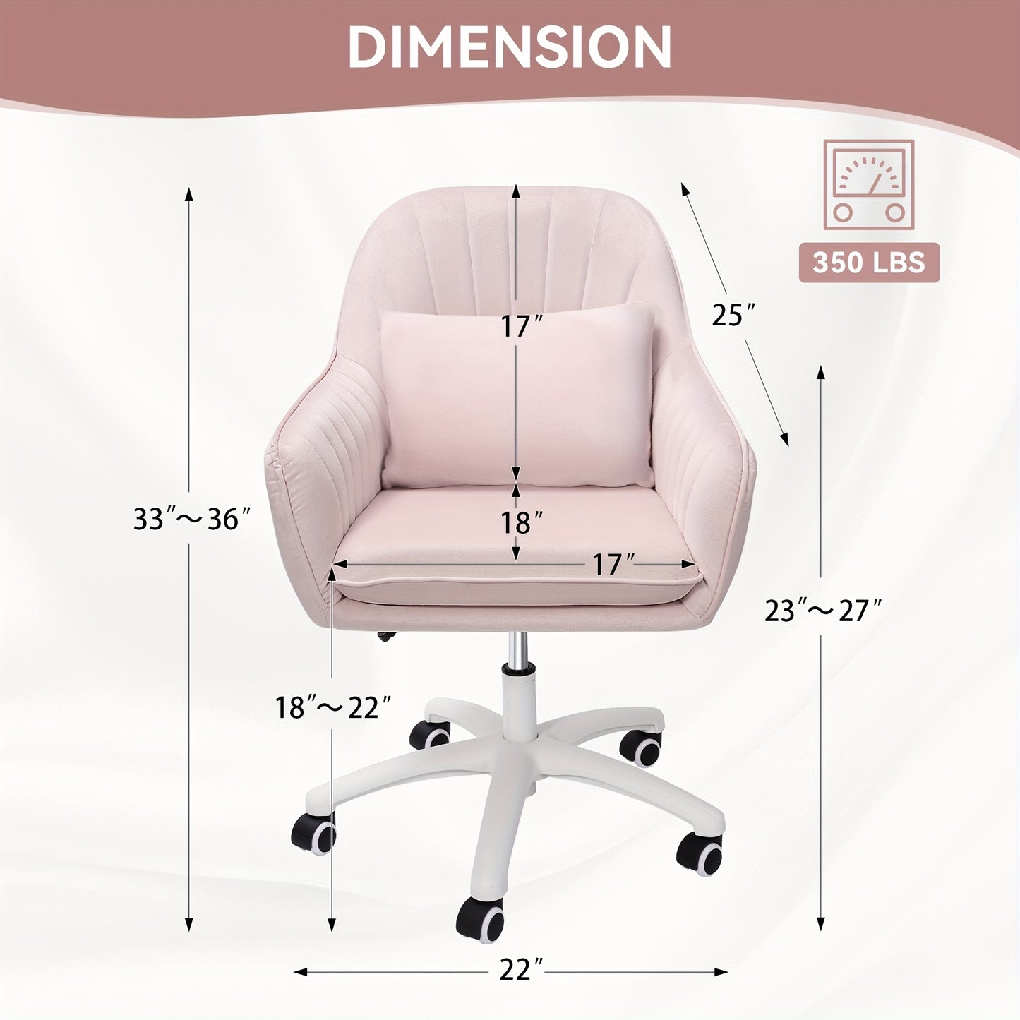 Home Office Chair, Swivel Desk Chair Height Adjustable, Velvet Chair with Pillow Vanity Chair, 360° Rotatable, Makeup Chair, for Study Room Bedroom, Up to 150kg