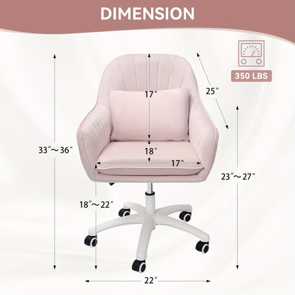 Home Office Chair, Swivel Desk Chair Height Adjustable, Velvet Chair with Pillow Vanity Chair, 360° Rotatable, Makeup Chair, for Study Room Bedroom, Up to 150kg