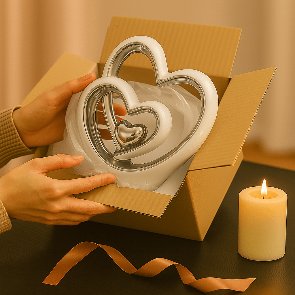 Silver Ceramic Heart Ornament – 25.5cm Sculpture