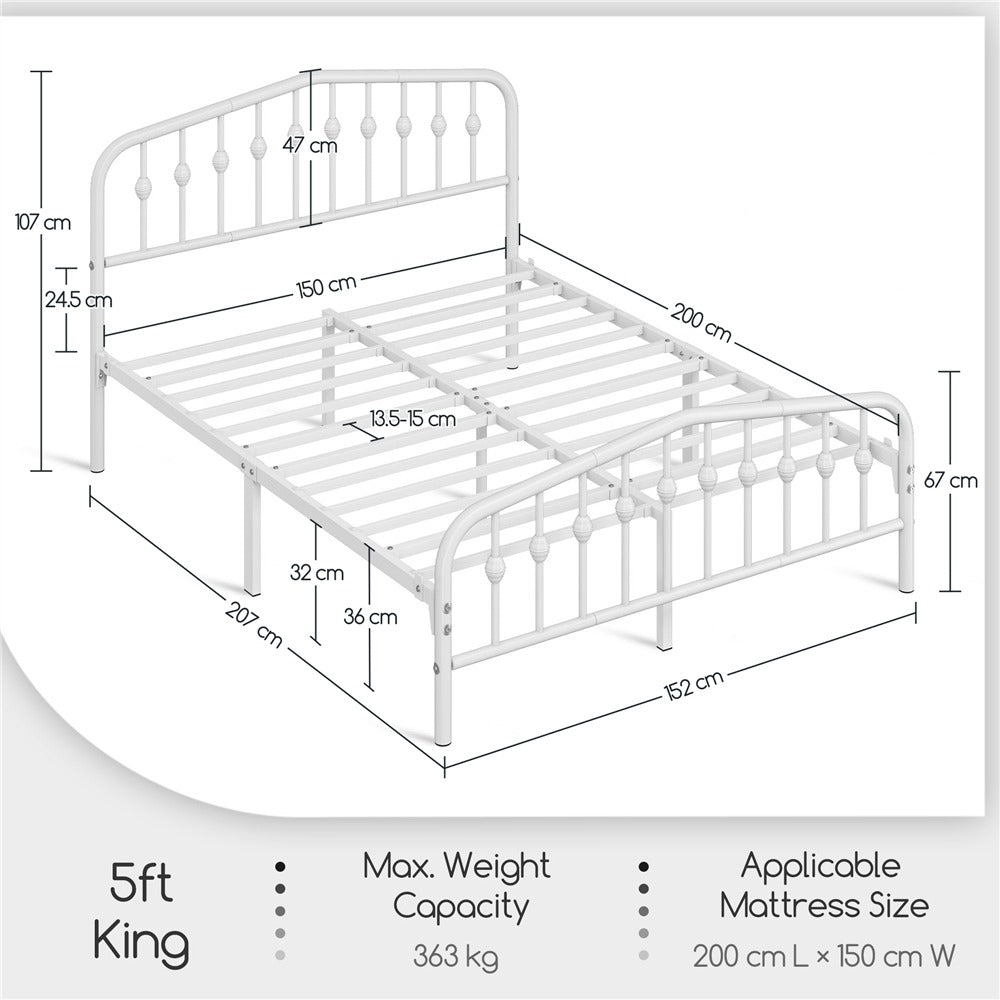arched metal platform bed frame - dimensions and specification detail 12