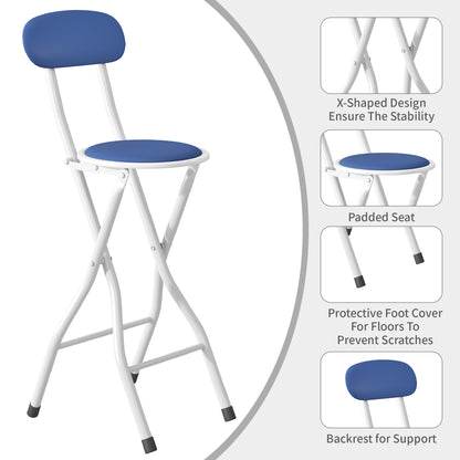 Set of 1 Folding Bar Stool, Breakfast Barstool Kitchen Restaurant Seating, Faux Leather Foldable Chair with Metal Frame, Padded High Chair