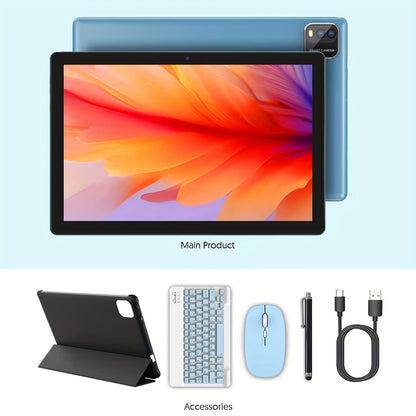 10.1-inch Android 15 Tablet with Multiple Options (tablet with Case/tablet with Keyboard Set), 12 (3+9) GB RAM, 64GB ROM, 1280 * 800IPS, 2.0MP+8.0MP, 6000mAh Long-life Battery, Newly Upgraded System, Daily Use, Study And Office