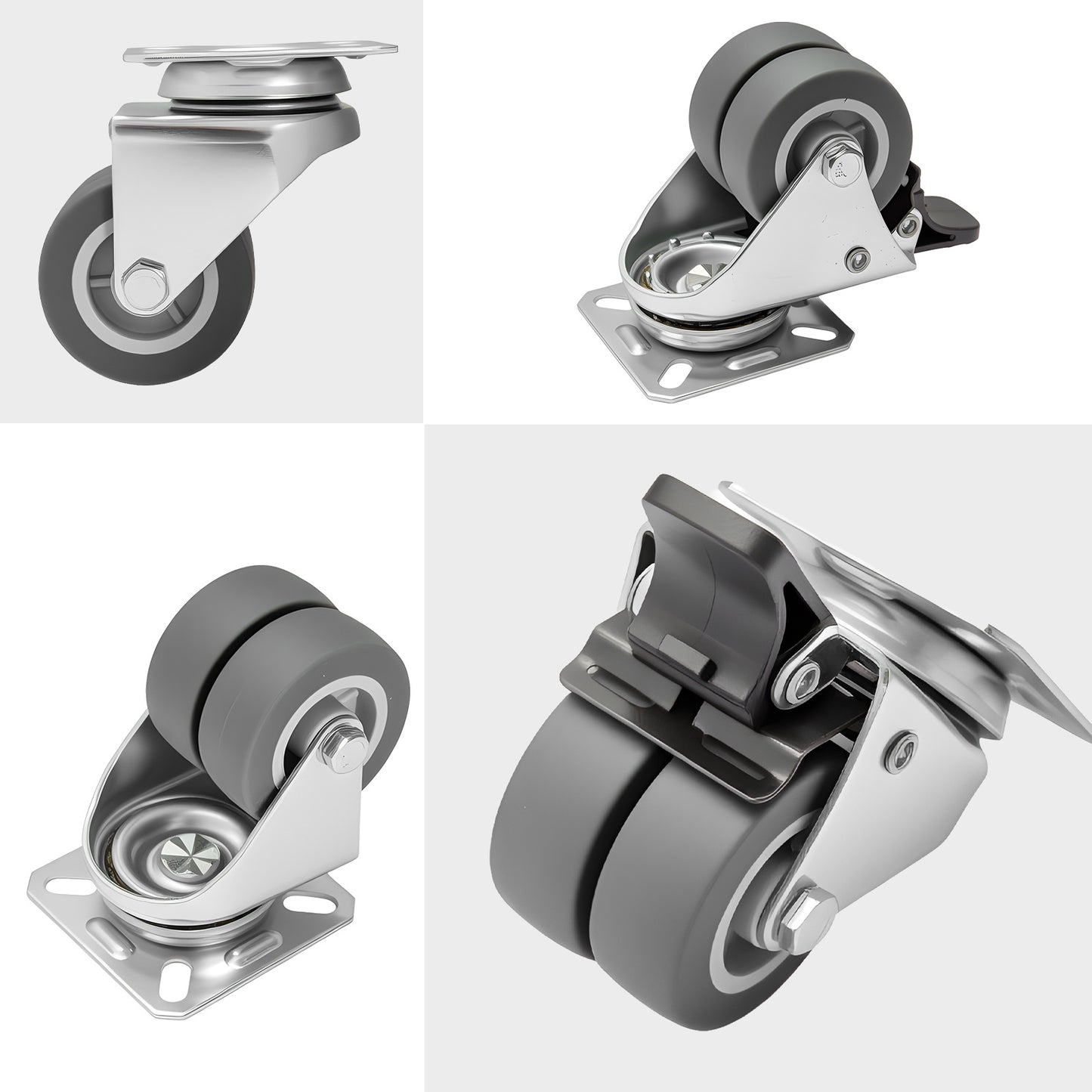 4pcs Casters Wheels 5.08 cm Heavy Duty Swivel Soft Rubber Roller with Brake for Platform Trolley Furniture Wheels
