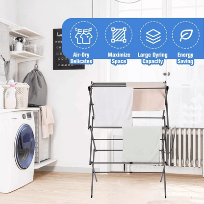 Extendable 3 Tier Airer Small Foldable Expandable Airers Adjustable Length Clothes Drying Laundry Rail Indoor or Outdoor Drying Racks Horse Airer Space Saving Design, Grey