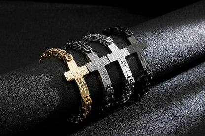 304 304 304 304 Stainless Steel Men'S Cross Curved Plate Personalized Retro Bracelet Men'S Imperial Paper Clip Chain Jewelry