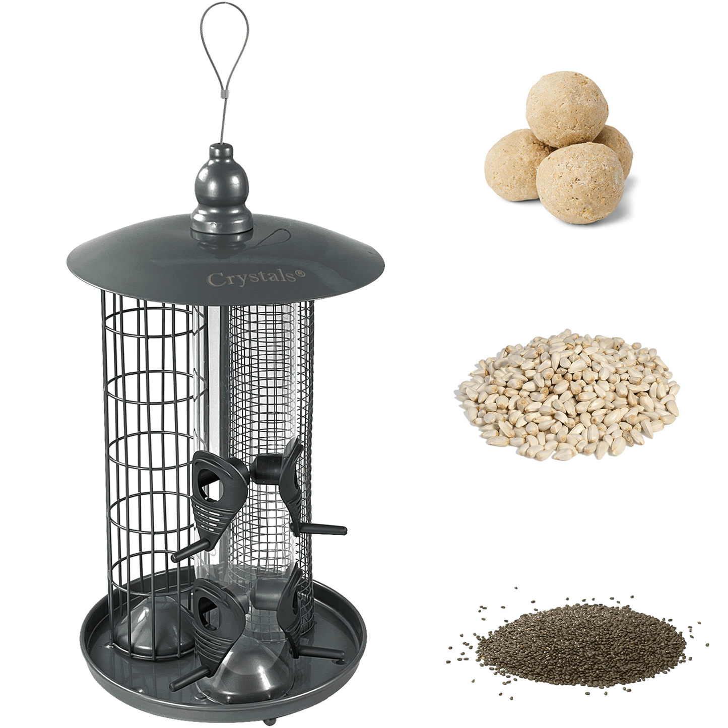 Crystals 3 in 1 Bird Feeders Hanging, Bird Seed Feeder – Seed + Nuts + Fat Ball Feeder for Garden Wild Bird Feeder - Lantern Style Bird Feeders for All Birds