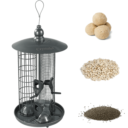Crystals 3 in 1 Bird Feeders Hanging, Bird Seed Feeder – Seed + Nuts + Fat Ball Feeder for Garden Wild Bird Feeder - Lantern Style Bird Feeders for All Birds