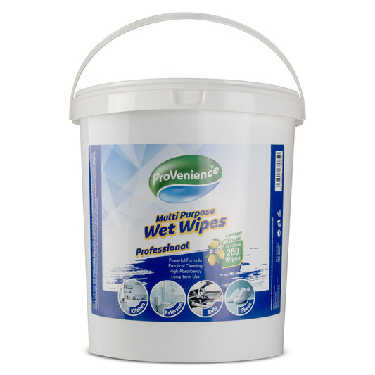Multi-Purpose Wet Wipes | 20 x 24 cm | 250 Sheets | Can be Used for Kitchen, Bathroom, Car, Shoes etc. | High Absorbency | Lemon Scent