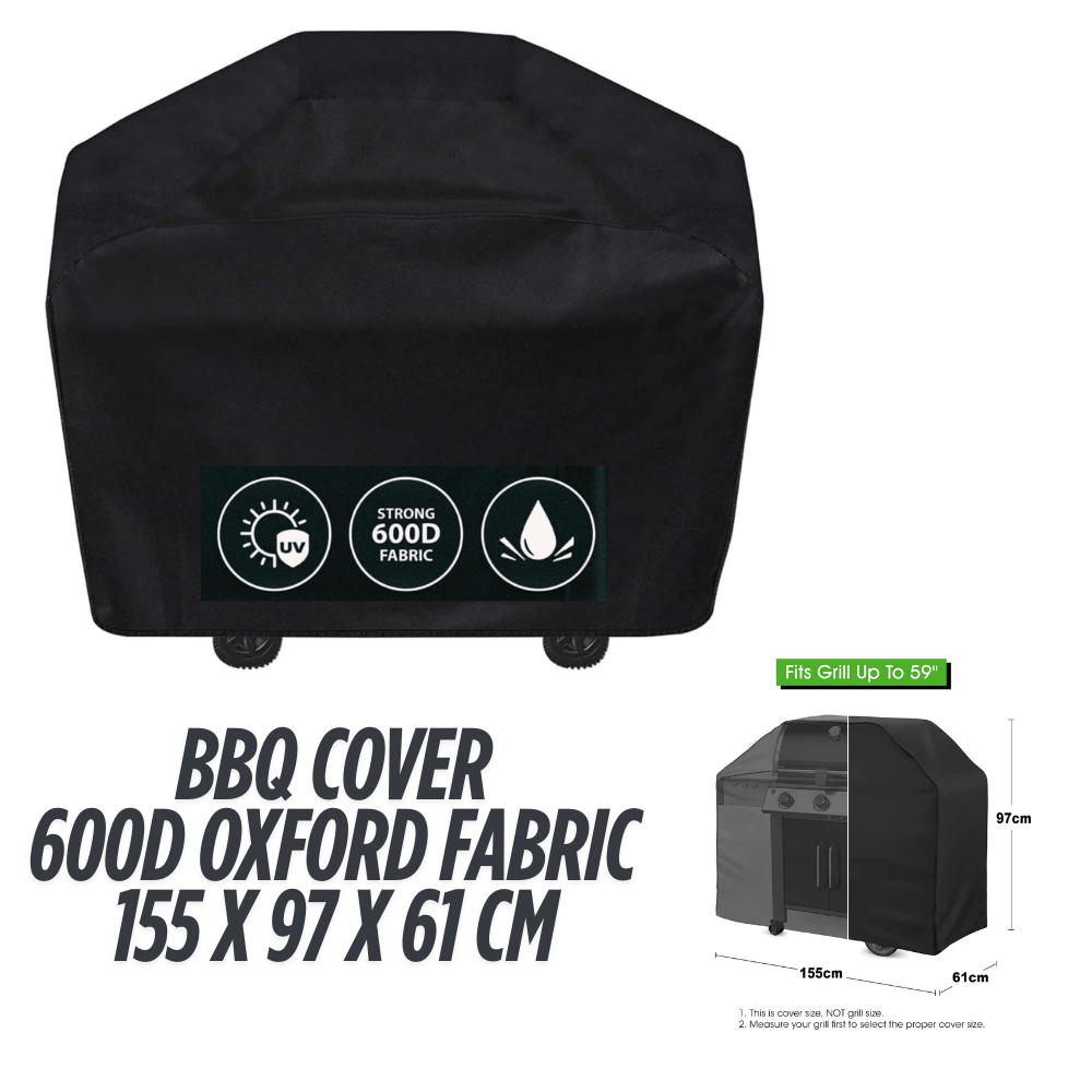 BBQ Grill Cover, Heavy Duty 600D Oxford Fabric, Waterproof and Dustproof Outdoor Grill Protector, AntiUV Weather Resistant BBQ Cover, Durable and Tear Resistant Barbecue Cover, Fits Most Grills Up to 155x61x97cm, All Season Grill Cover for Gas Grills, Cha