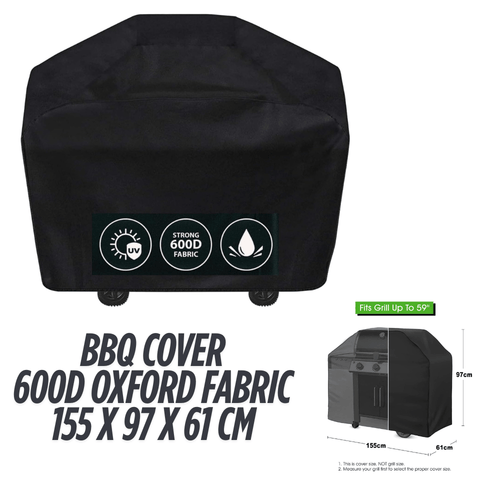 BBQ Grill Cover, Heavy Duty 600D Oxford Fabric, Waterproof and Dustproof Outdoor Grill Protector, AntiUV Weather Resistant BBQ Cover, Durable and Tear Resistant Barbecue Cover, Fits Most Grills Up to 155x61x97cm, All Season Grill Cover for Gas Grills, Cha