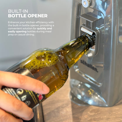 Schallen Electric Can Opener Automatic 3-in-1 Kitchen Appliance with Hands-Free Can Opening, Built-In Bottle Opener & Knife Sharpener | Electric Tin Opener for Easy Opening Cans, Jars, and Bottles | Hidden Power Cord Storage | Stainless Steel Durable Kitc