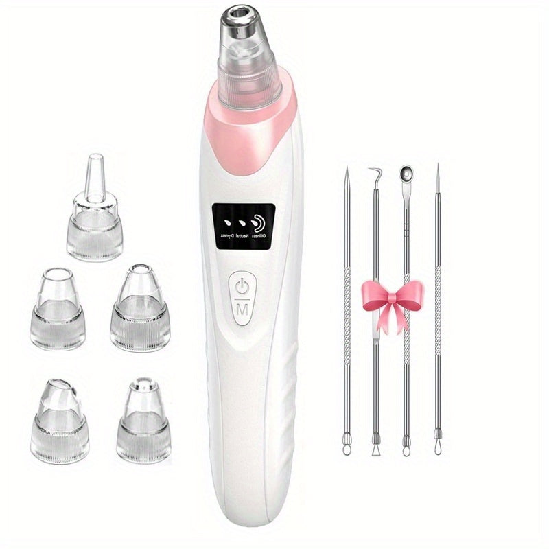 Blackhead Remover, USB Rechargeable Facial Skin Cleansing Beauty Device, with 5 Replacement Heads, Skin Care Tool Kit
