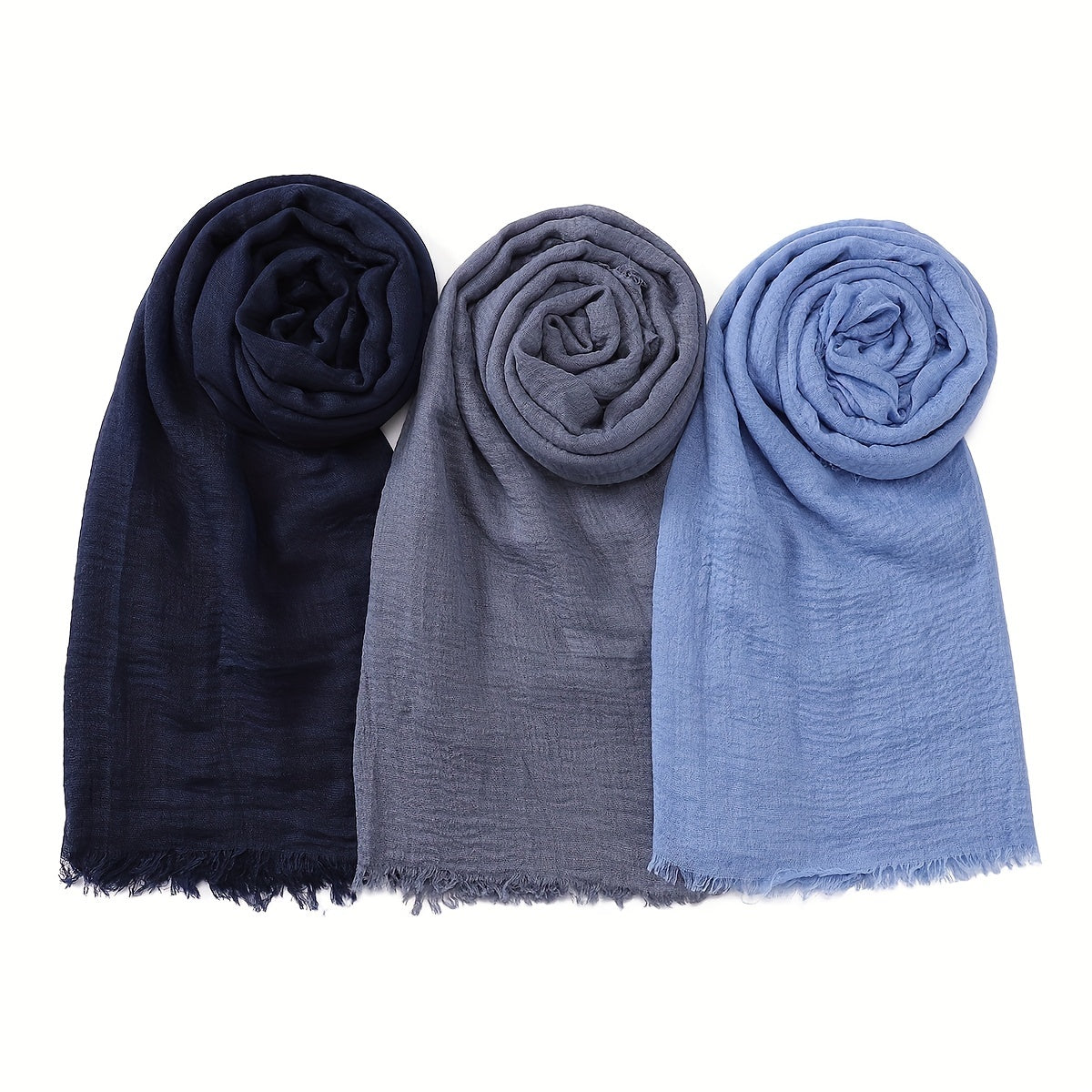 3pcs/Lot Solid Color Bubble Pleated Warm Autumn And Winter Scarf Solid Color Muslim Headscarf Hijab Scarf Ramadan