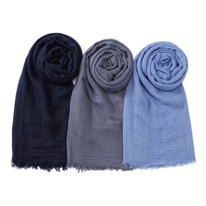 3pcs/Lot Solid Color Bubble Pleated Warm Autumn And Winter Scarf Solid Color Muslim Headscarf Hijab Scarf Ramadan