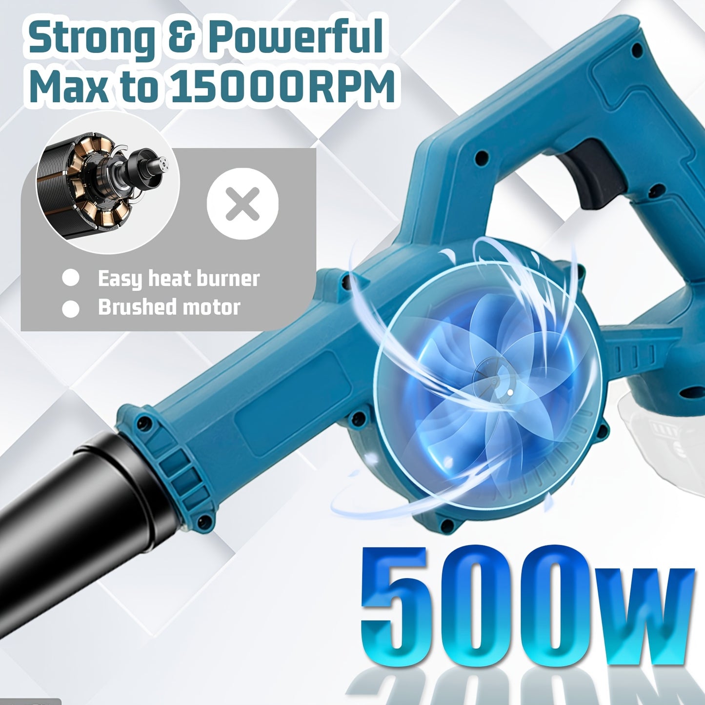 Cordless Leaf Blower Compatible with Makita Batteries (2 Batteries/No Battery) - 300km/h High-Speed, Compact Lightweight Garden Blower with Tube & Dust Bag, Ergonomic Handle & Adjustable Nozzle for Lawn, Yard, Snow, Pet Hair, Debris - Durable Plastic Cons