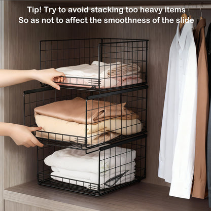 4 Pack Sliding Drawer Wardrobe Organizer, Heavy Duty Stackable Closet Storage Bins with Dividers, Foldable Clothe Organizer Cubes for Bedroom, Cabinet, Kitchen & Cupboard, Space Saving Storage Boxes