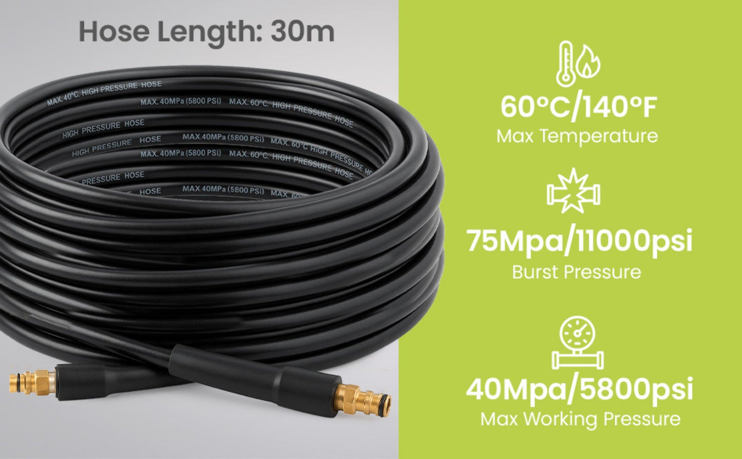 30M Pressure Washer Drain Cleaning Hose Kit Sewer Jetter Hose 5800PSI/400Bar for Washer Gun Includes 4 Adapters, 2 Corner & Rotating Nozzles for Cleaning Sewers, Sinks and Drains.