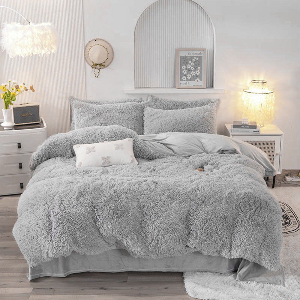 Water Mink Plush Super Soft and Thicken Autumn and Winter Bedding Set, Plush Comfortable Warm Duvet Cover Pillowcases Three-piece Set, Available in Various Colors, Down Duvet Cover, Zipper Closure Design, Single/Double/King/Super King