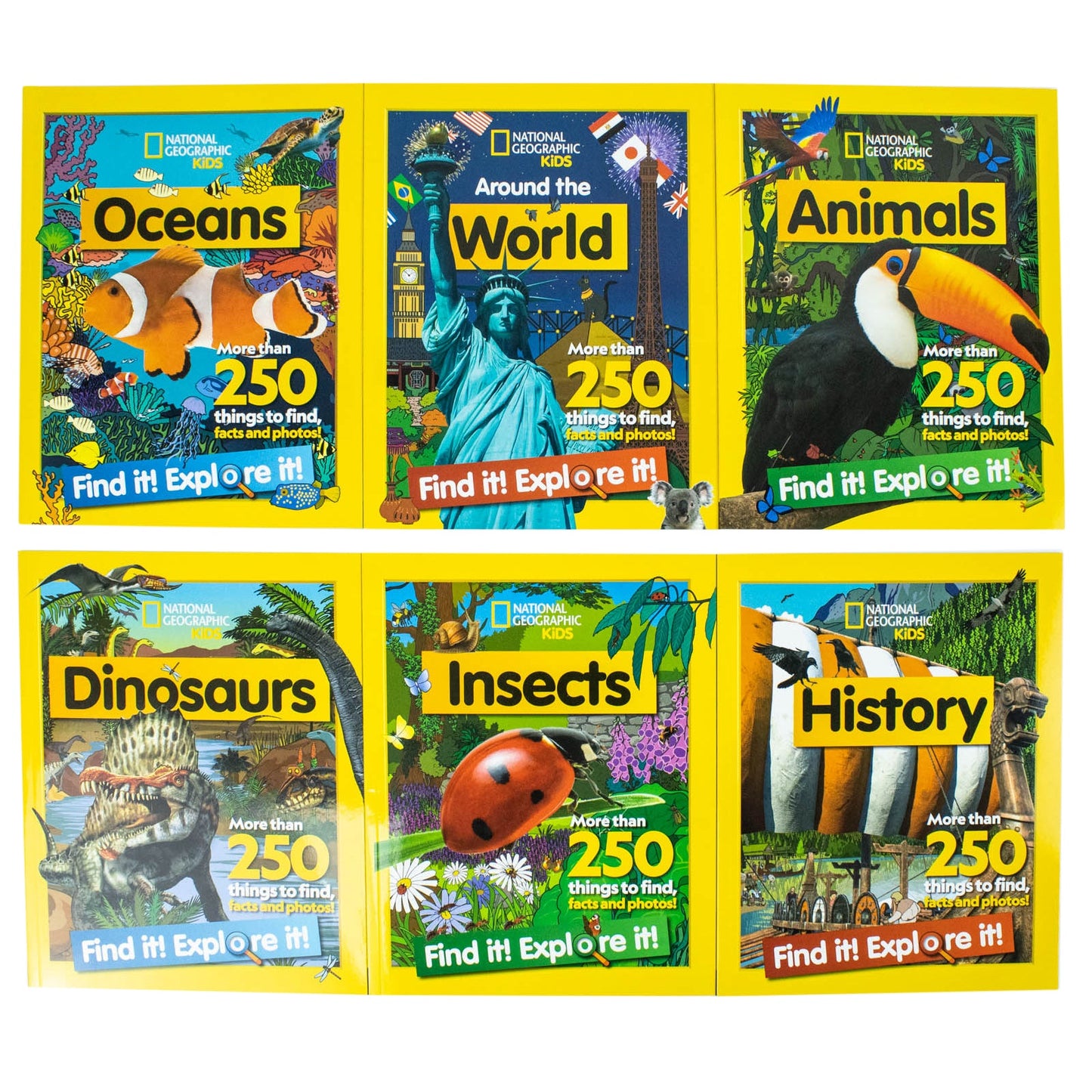 National Geographic Kids Find it! Explore it! 6 Books Collection Set (Animals, Oceans, History, Insects, Around the World & Dinosaurs) ( More Than 250 Things to find, Facts and Photos!)
