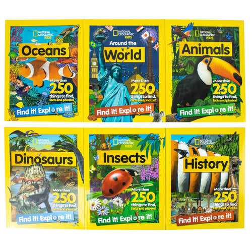 National Geographic Kids Find it! Explore it! 6 Books Collection Set (Animals, Oceans, History, Insects, Around the World & Dinosaurs) ( More Than 250 Things to find, Facts and Photos!)