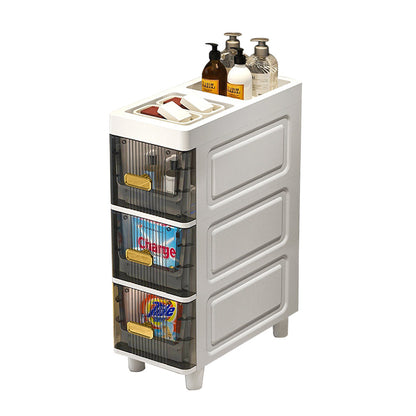 1pc 3-layer Narrow Slit Storage Cabinet, Portable Luxury Bathroom Storage Cabinet, Living Room Sofaside Snack Cabinet, Cosmetics Storage Cabinet, Top Storage Multi-purpose, Suitable for Small Spaces, Closets, Bedrooms, Bathrooms and Laundry Rooms, 18*38*5