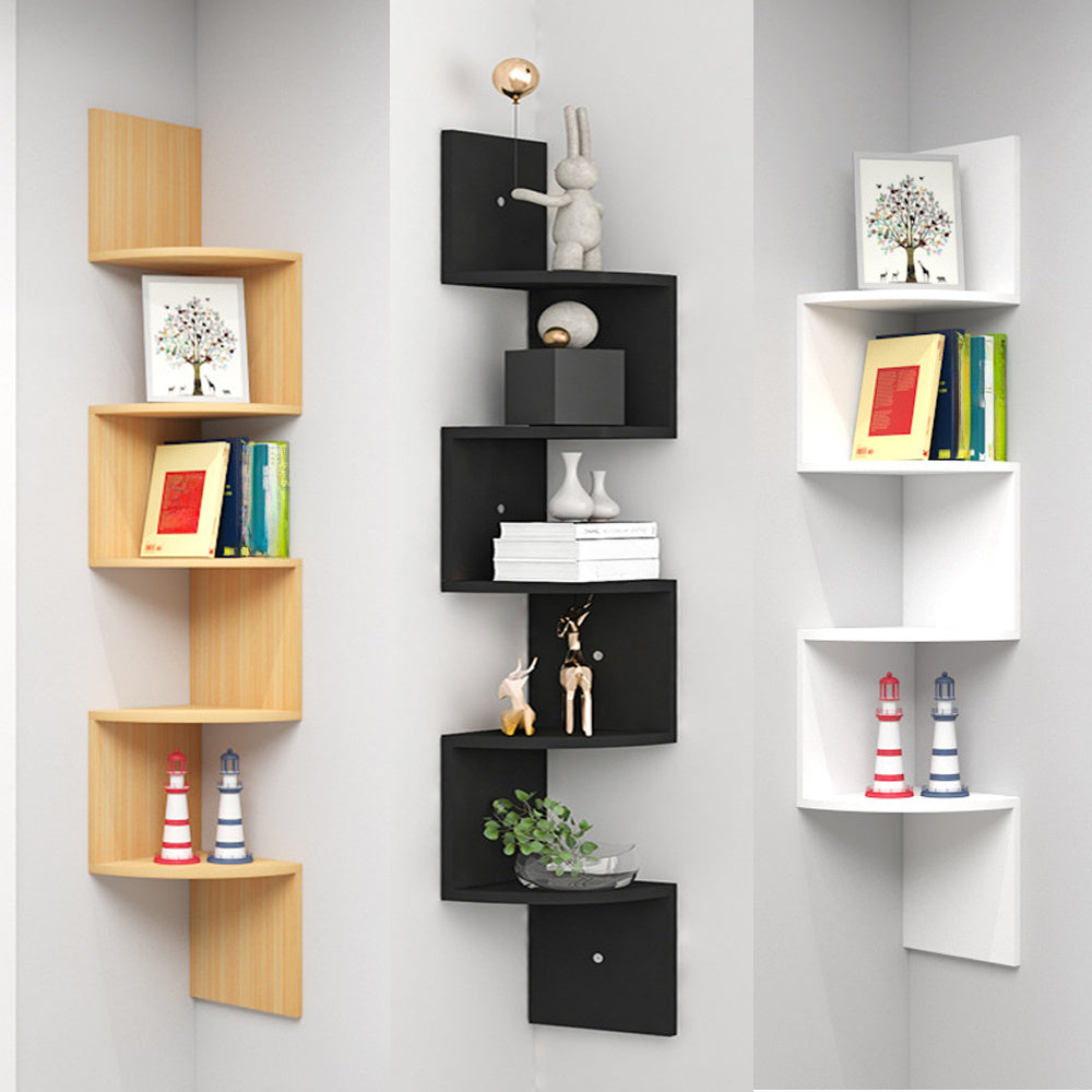 1pc 5-Tier Wooden Corner Shelf - Space-Saving Floating Bookcase & Display Stand | Easy Assembly Storage Rack for Books, Plants & Decor in Living Room, Office & Bathroom