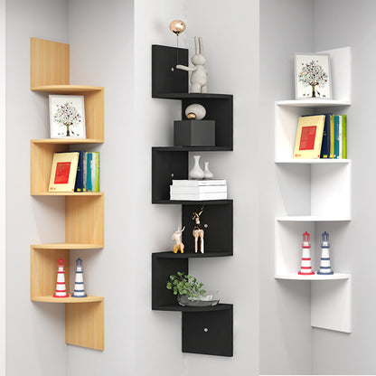 1pc 5-Tier Wooden Corner Shelf - Space-Saving Floating Bookcase & Display Stand | Easy Assembly Storage Rack for Books, Plants & Decor in Living Room, Office & Bathroom
