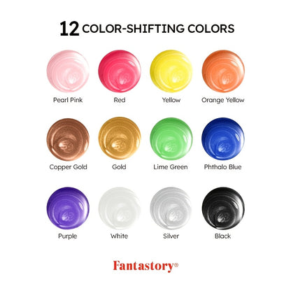 Fantastory Metallic Iridescent Acrylic Paint Set With 10 Brushes, 12/20 X 2oz Metallic Colors, Color-Shifting Craft Paint Kit Metal Canvas Rock Stone Ceramic Model Wood Painting Professional Craft