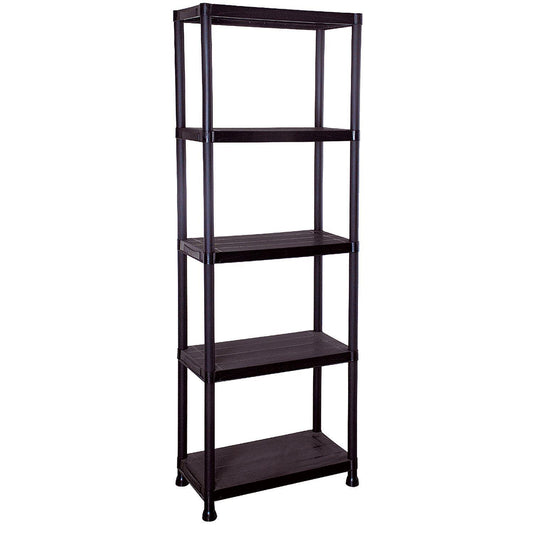5 Tier Black Plastic Storage Organiser Shelving Unit Garage Home Pantry Tools Paint Stationary Parts Racking Shelf Shelves