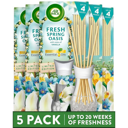 Air Wick Fresh Spring Oasis Reed Diffuser Pack of 5 x 25ml Long Lasting Fragrance Up to 20 Weeks continuous freshness
