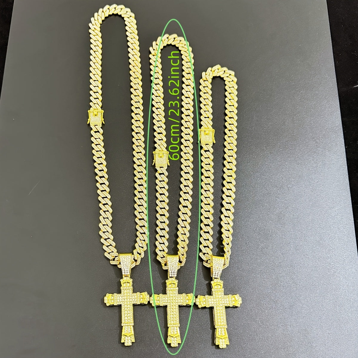 Hip-Hop Plus Size Large Pendant Full Rhinestones Double Layer Thickened Cross Hollow Buckle 14mm Wide Cuban Chain Necklace New Product Creative
