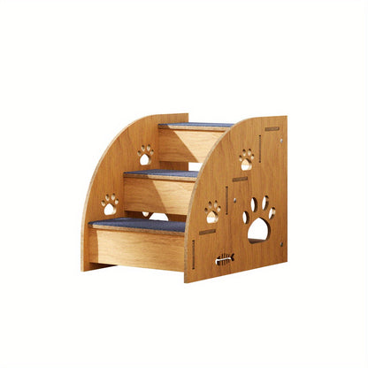 Pet Stairs, Sturdy Wooden Anti Slip Carpet Steps with Cute Paw Print Patterns, Sofa And Bed Auxiliary Ramps, Triangular Stable Base, High Bed Specific Design, Suitable for Small Dogs And Puppies, Safe And Stylish